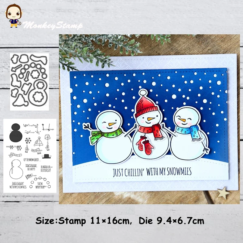 Обезьяна Рождество снеговик металлические штампы и трафарет для сделай сам