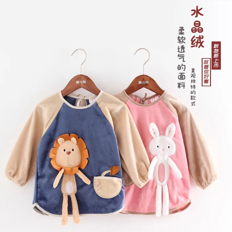 

Autumn And Winter Baby Gowns For Boys Girls Infants Waterproof Anti-Wear Clothing Long-Sleeved Crystal Velvet Bibs Bavoir Bébé
