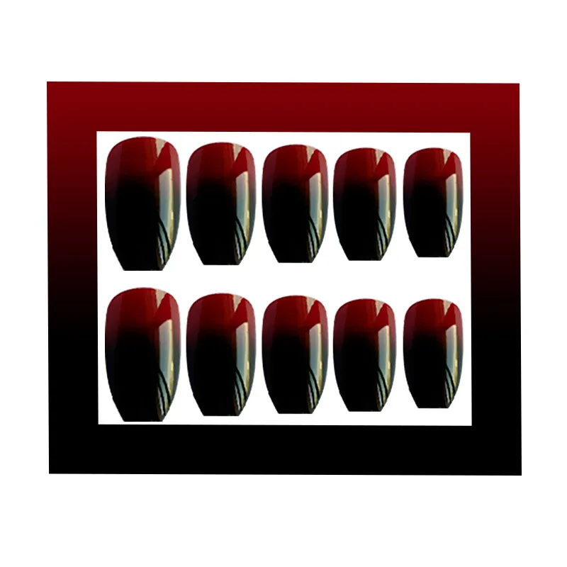 24 шт./компл. черные красные градиентные накладные ногти гроб полное покрытие