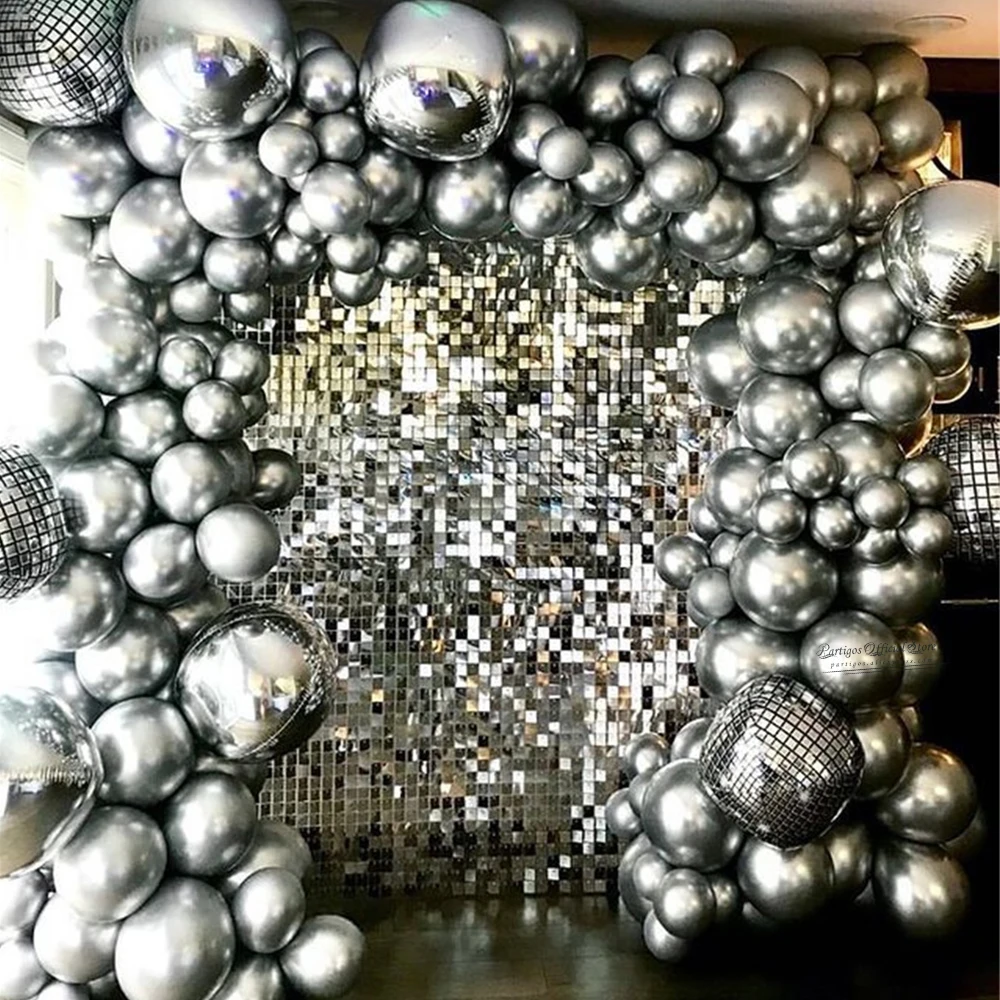 Globos de aluminio de Disco plateados, guirnalda de arco de Metal cromado, Decoraci&oacute;n Retro de fiesta de cumplea&ntilde;os y boda, 80s, 137 Uds.-0