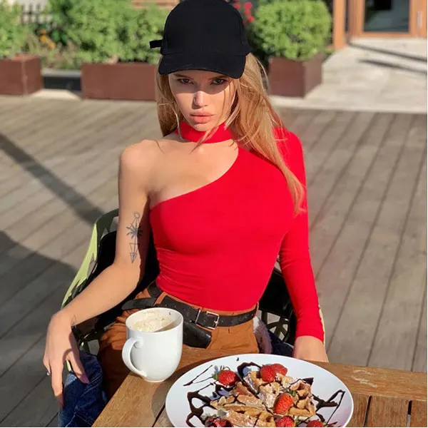 Хлопковый сексуальный боди на одно плечо с лямкой через шею для женщин Новая мода