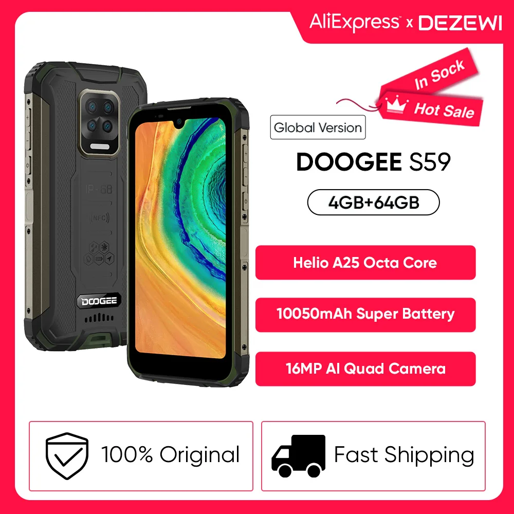 DOOGEE S59 Helio A25 Octa Core прочный телефон 10050 мАч супер Батарея смартфон 4 Гб + 64 мобильный