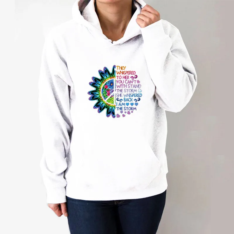 

Color Flower Letter Printed Hoodies Women Fleece Long Sleeve Loose Sweatshirt with Hat Girl Women Hoodie Pullovers Winter