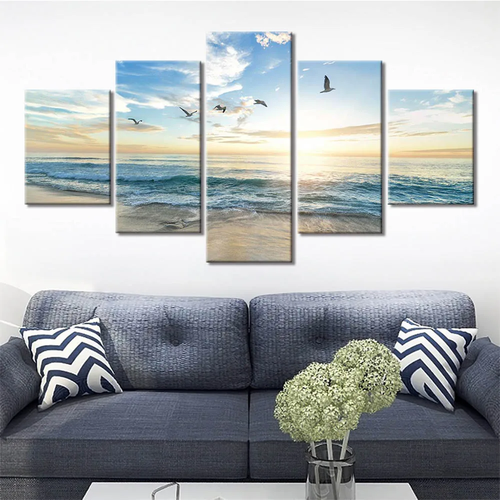 

No Framed Canvas 5Pcs Seascape Sunset Wall Posters Paintings Decorative Prints Home Decor Living Room Decoration Pictures