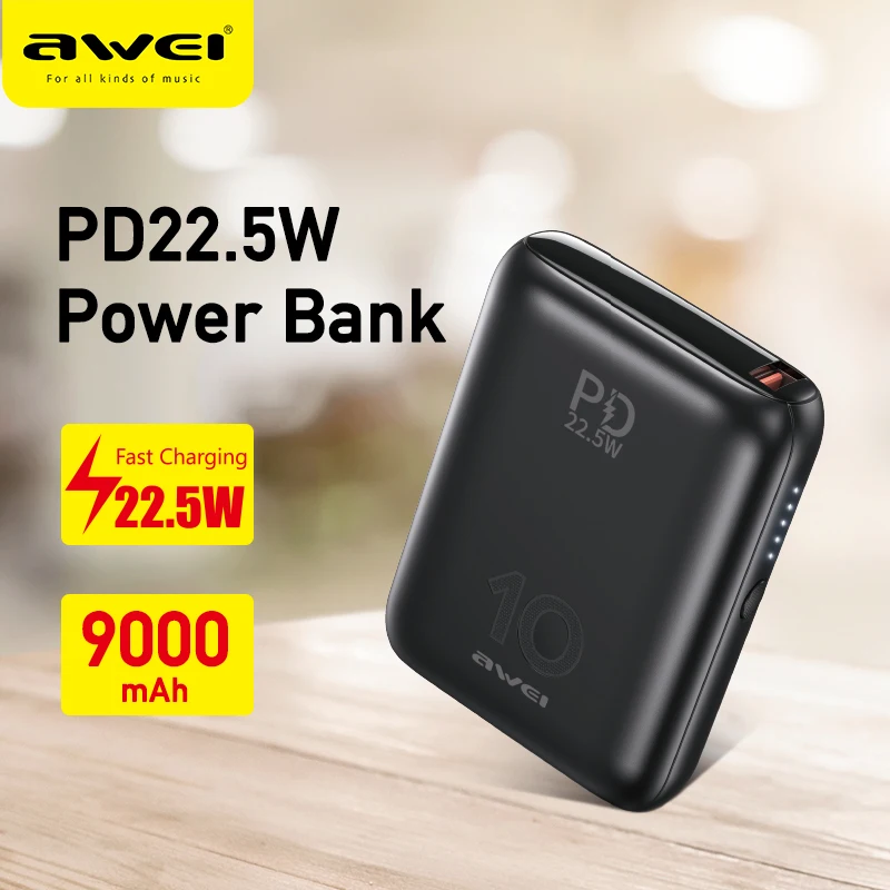 Awei P115K Мини Портативный внешний аккумулятор 9000 мАч PD Быстрая зарядка 22 5 Вт
