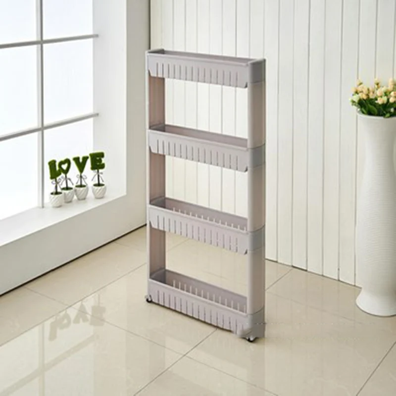 gray four layers Подвижный Пластик промежуток стеллаж для хранения холодильник пространство стойки с роликом полки Кухня Ванная комната коляски интервал 4-секционный измельчитель для специй - Цвет: gray four layers