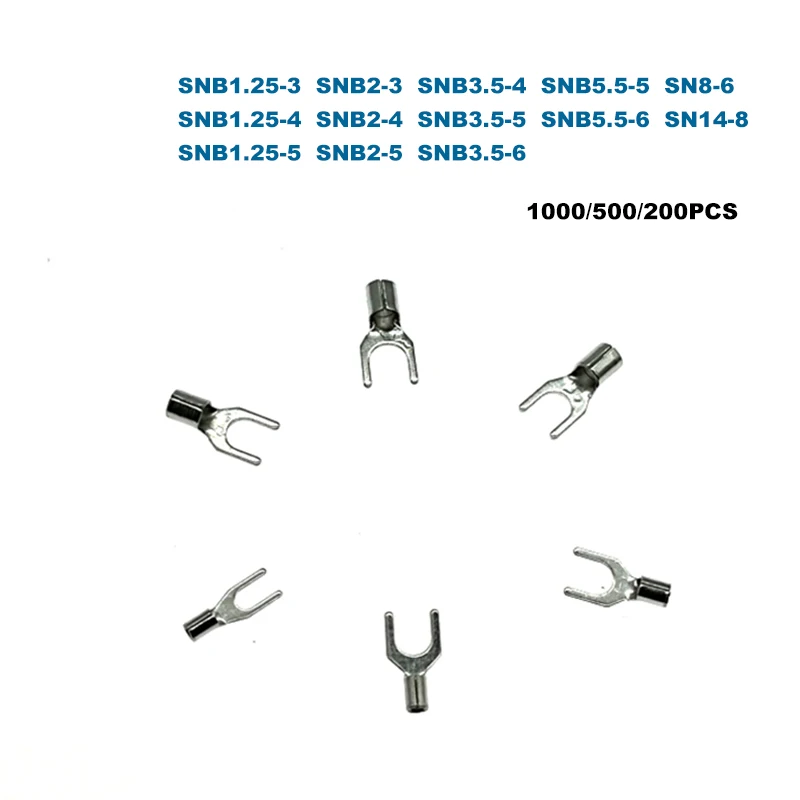 

Обжимные клеммы, электрическая лопатка, концевой соединитель провода SNB1.25 ~ SNB14, кабельные зажимы 0,5-16 мм2 22-6AWG 1000/500/200 шт.
