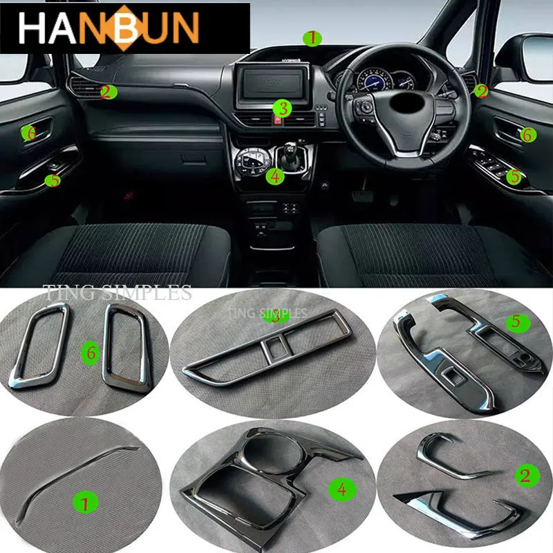 

For Toyota Voxy Noah R80 2014- 2018 Black Baking Paint Inner Door Window Bottons AC Vent Outlet Gear Frame Trim Covers Interior