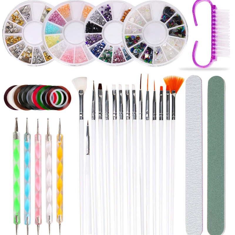 

10 шт. набор маникюрных инструментов Цвет кисть для рисования ручка пилочка для ногтей, маникюр, золото серебряной нитью ювелирное сверло дл...