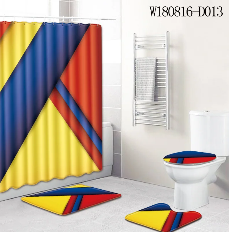 Набор из 4 ковриков для ванны Zeegle комплект полосатых с занавеской душа крышкой