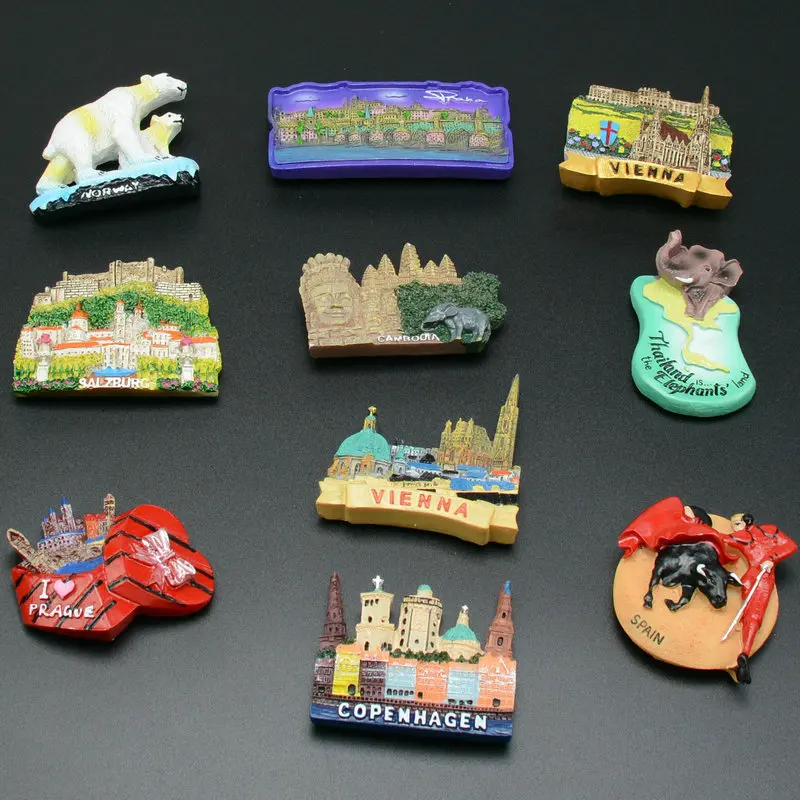 

Denmark Thailand Norway Vienna Prague Czech Austria Austria resin refrigerator magnet magnetic travel souvenirs