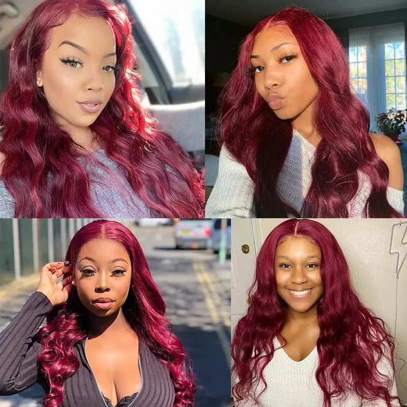 Цветные 99J Малазийские Волосы пряди с закрытием красные волнистые волосы 4