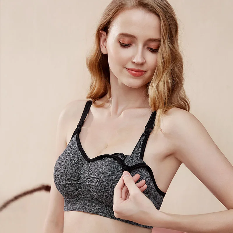 Sujetador de lactancia sin aros para mujer, sost&eacute;n de maternidad, ropa interior para amamantar, Push-Up, lencer&iacute;a Plus-4
