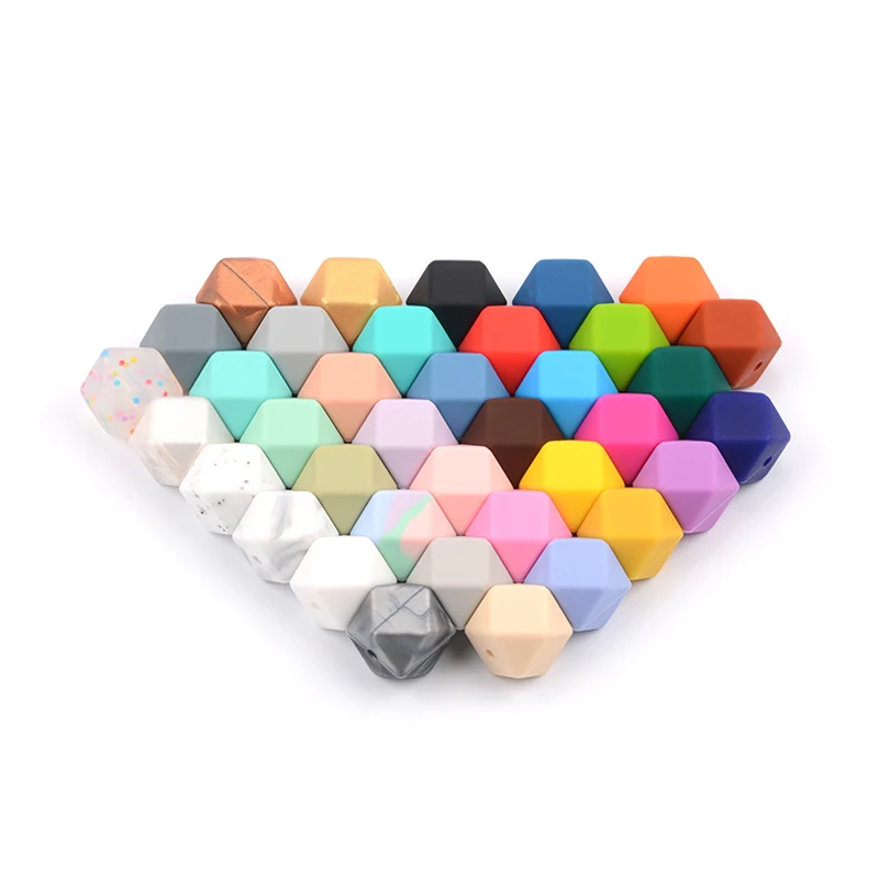 LOFCA-15 cuentas de silicona hexagonales de 17mm para manualidades, colgante para collar de dentici&oacute;n, cuentas de dentici&oacute;n de grado alimenticio-2