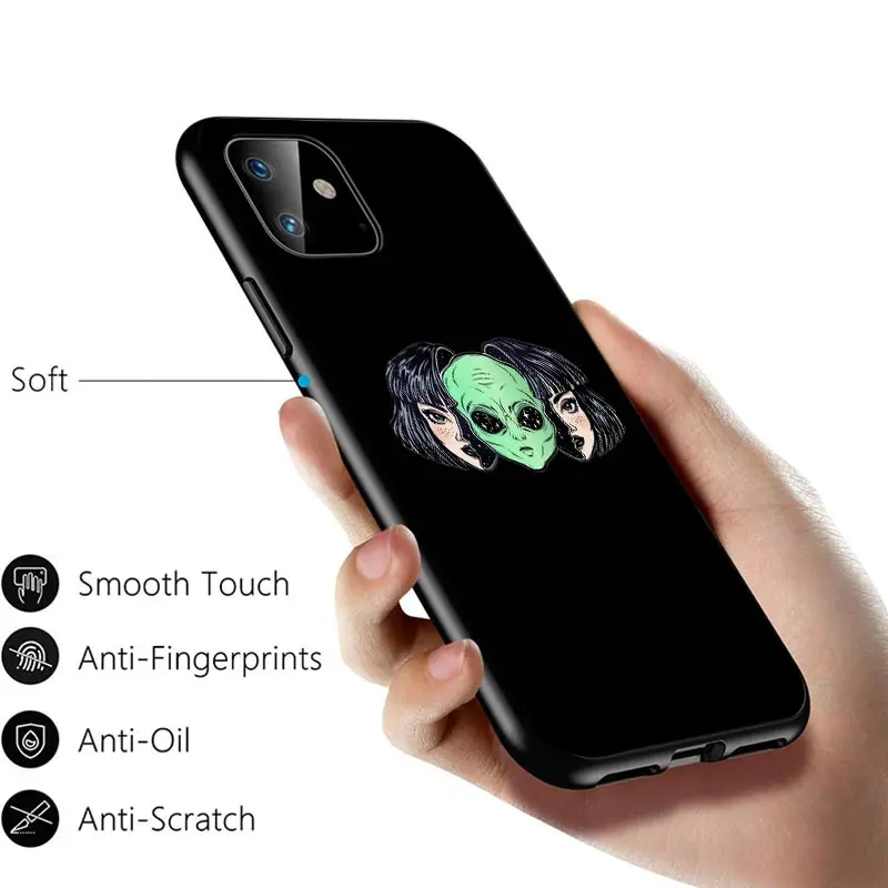 

Aesthetics Cartoon alien space For Apple iPhone 12 11 Pro Max mini XS Max XR X 8 7 6 6S Plus 5S SE 2020 Soft Black Phone Case
