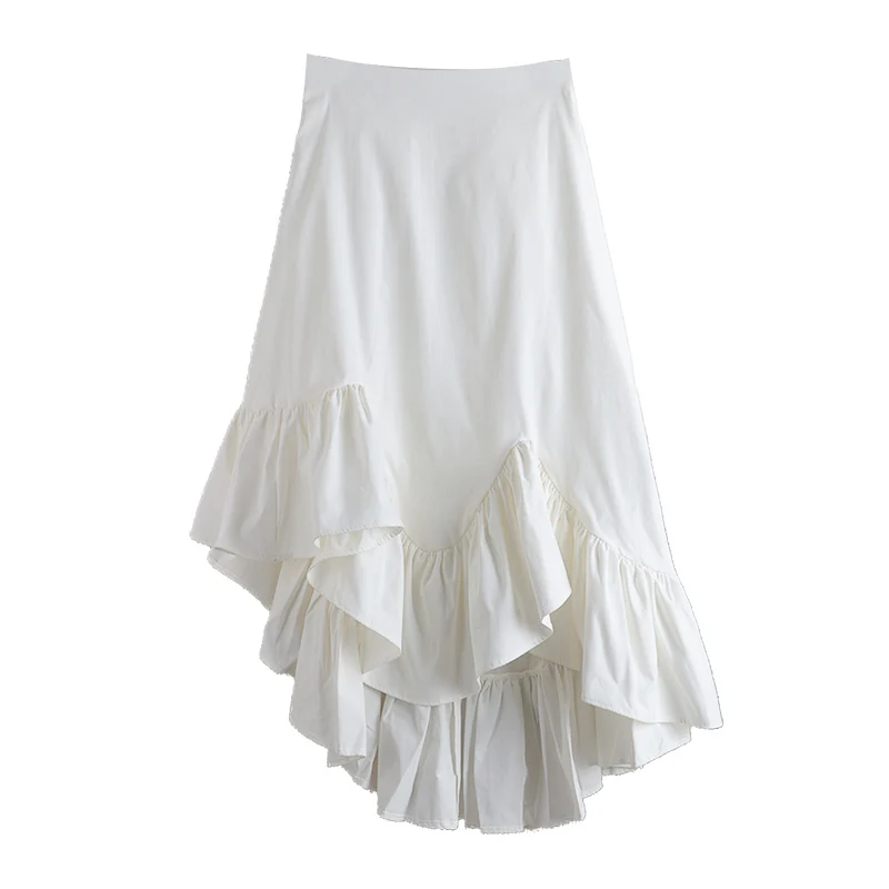 

Elastic Asymmetrical Women Skirts Autumn Solid Ruffles Patchwork Lady Elegant Buttoming Clothing Top Quality
