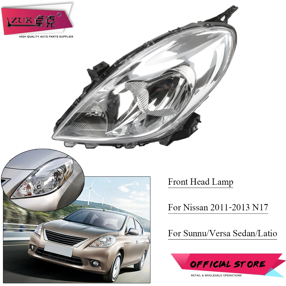 ZUK спереди головной светильник фары для NISSAN N17 Sunny / Latio Versa Sedan Almera 2011-2013 галогенные
