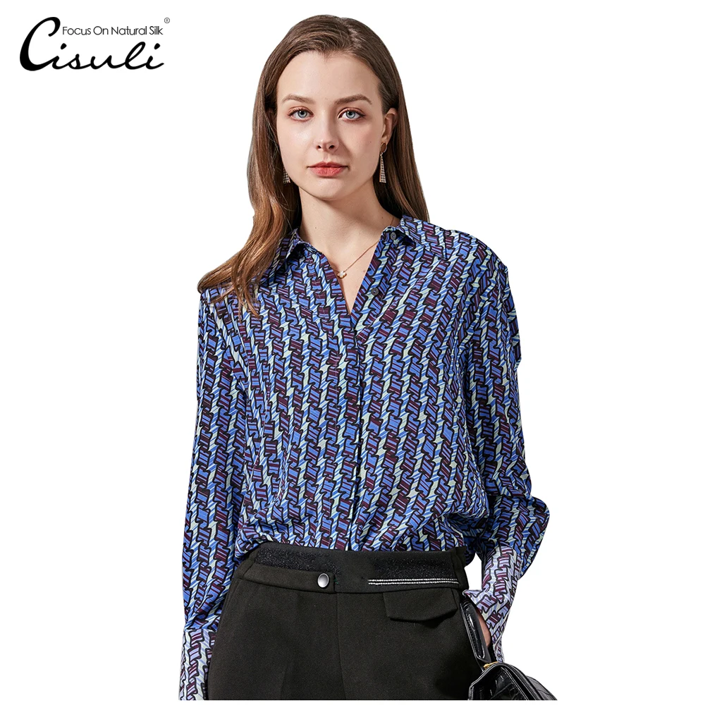 

CISULI Natural Silk Shirt 100% Pure Silk Office Lady Blue Color