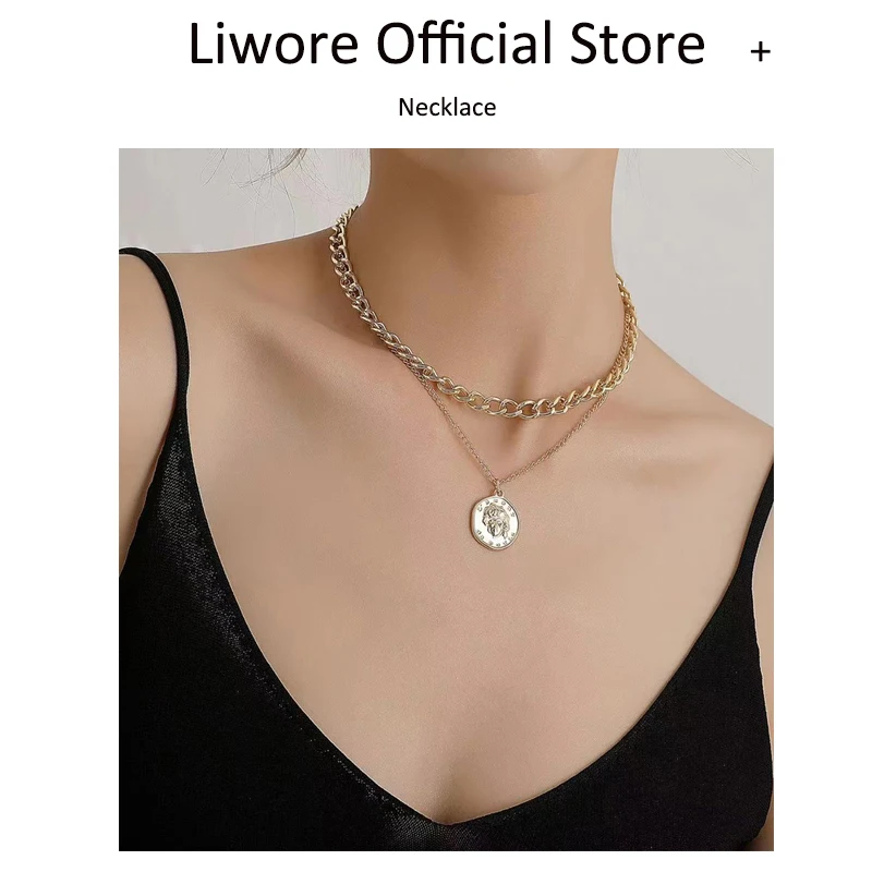 

Liwore Vintage Portrait Pendant Necklace For Women Glamour Multilayer Golden Necklace Women Clavicle Chain Jewelry Party Gift
