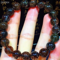 natural black rutilated quartz crystal bracelet 10 3mm clear round beads black rutilated stretch women aaaaaa genuine