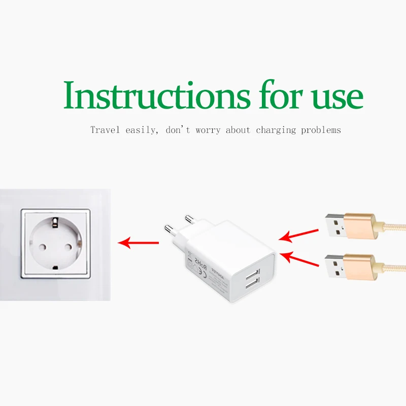 Адаптер для путешествий с вилкой европейского стандарта двойной usb интерфейс
