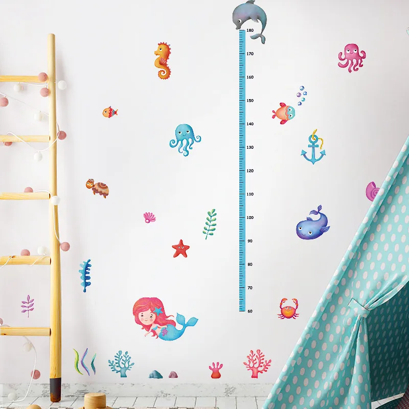 

Mermaid whale height stickers children's room bedroom corridor bathroom decoration self adhesive wall stickers