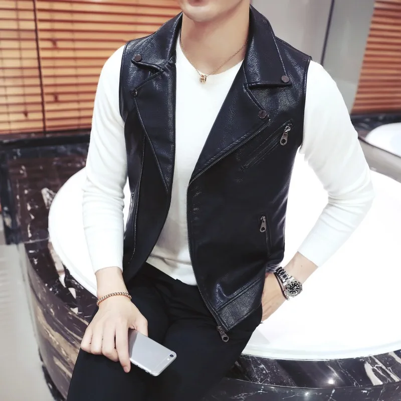 Мотоциклетные жилеты мужские осенние короткие корейские облегающие на молнии с