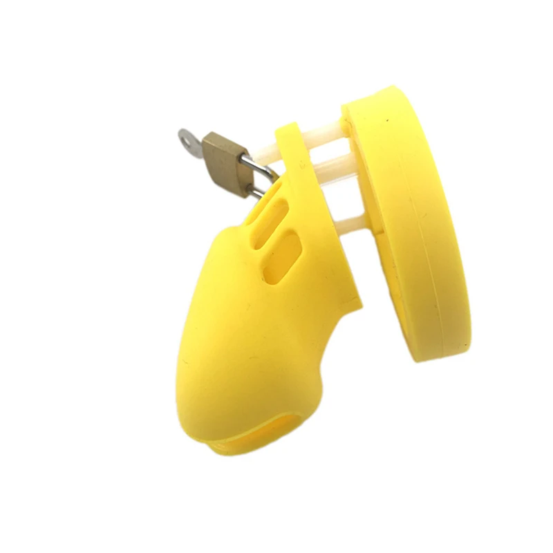 Желтый цвет из силикона длинный фаллоимитатор замок клетка мужской пояс