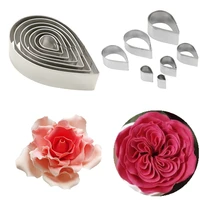 7pcsset stainless steel water drop cake mold diy chocolate fondant rose flower mould confectionery pastry baking accessories