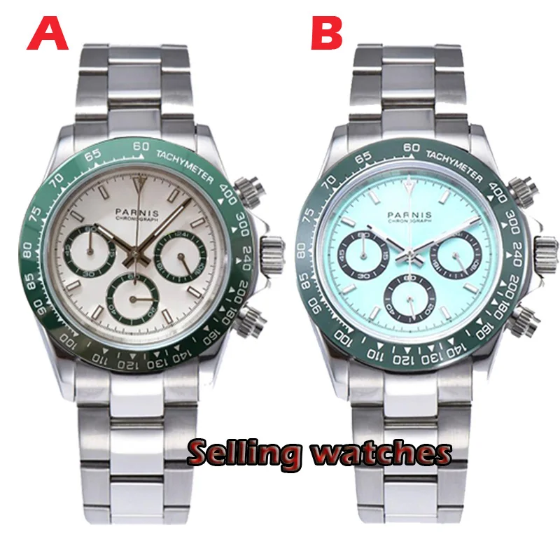 

39mm PARNIS sapphire crystal Ceramic bezel solid full Chronograph luxurious quartz mens watch clock deployment clasps