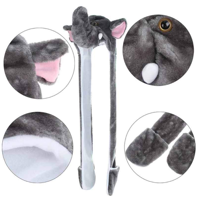 

3 In 1 Multifunctional Plush Hat Scarf Mitten Combo Cute Animal Character Stuffed Hooded Beanie Earflap Cap Neck Warmer
