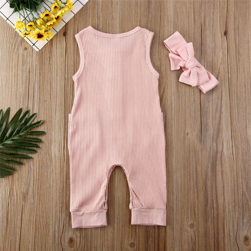 2020 Летняя трикотажная одежда в рубчик для новорожденных мальчиков и девочек