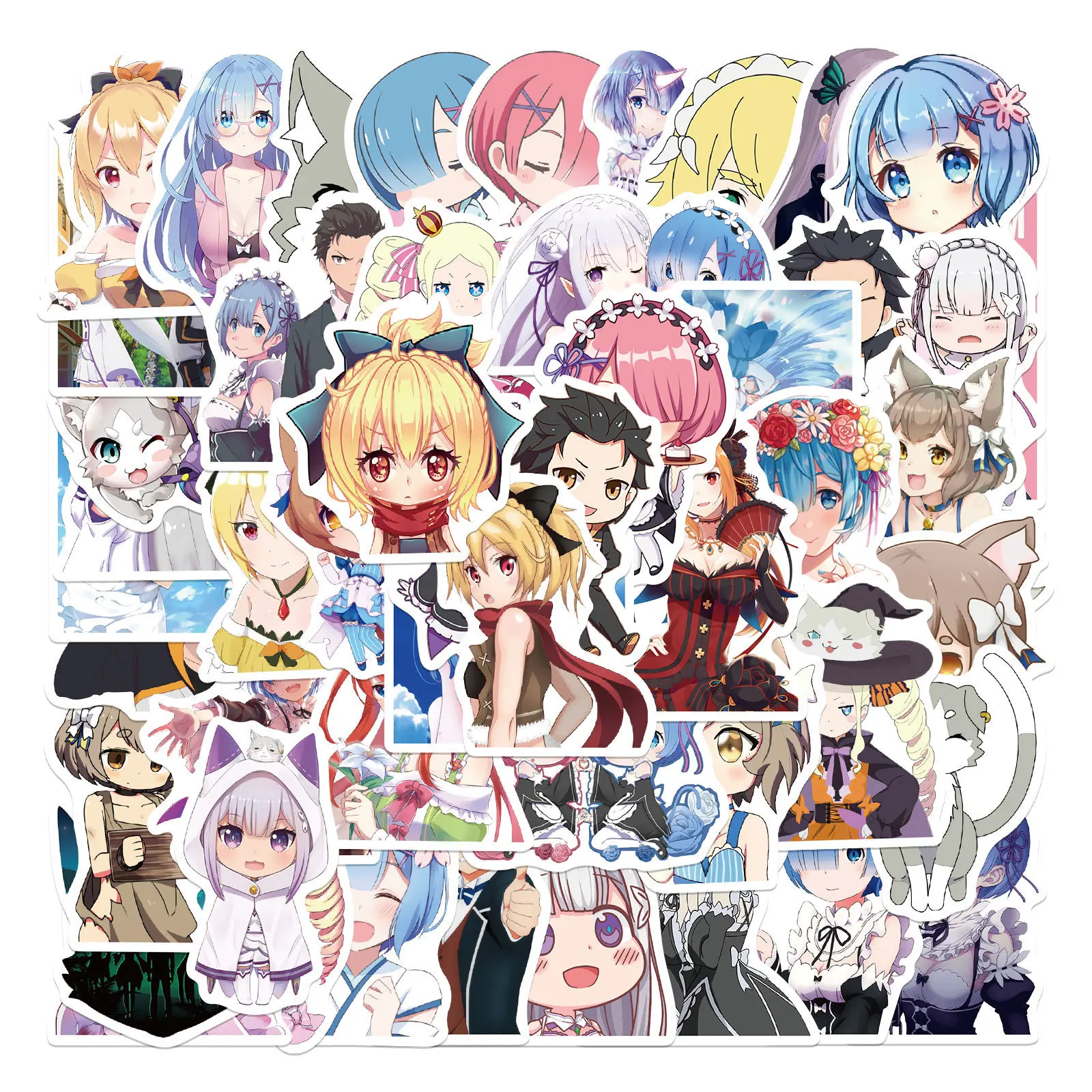 Pegatinas de Anime para chica, juguetes de dibujos animados Rem Ram, pel&iacute;cula de recuerdo, 50 Uds./lote-4