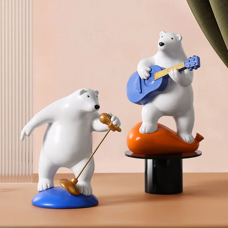 

Cartoon Figure Band Bear Figurines Home Office Decoration Ornament Miniature Model Surfing Balloon Bear Statue Decoration Gift