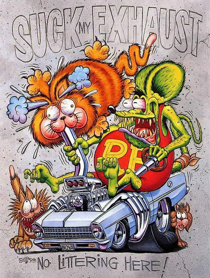 

Wisesign Rat Fink Suck My Exhaust, Ed Roth, Big Daddy, Daddy Roth, Signs Rusty Look Reproduction Metal Tin Sign 8X12 Inches Oil