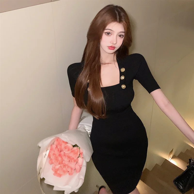 Женское платье в стиле Хепберн Элегантная трикотажная маленькая юбка средней