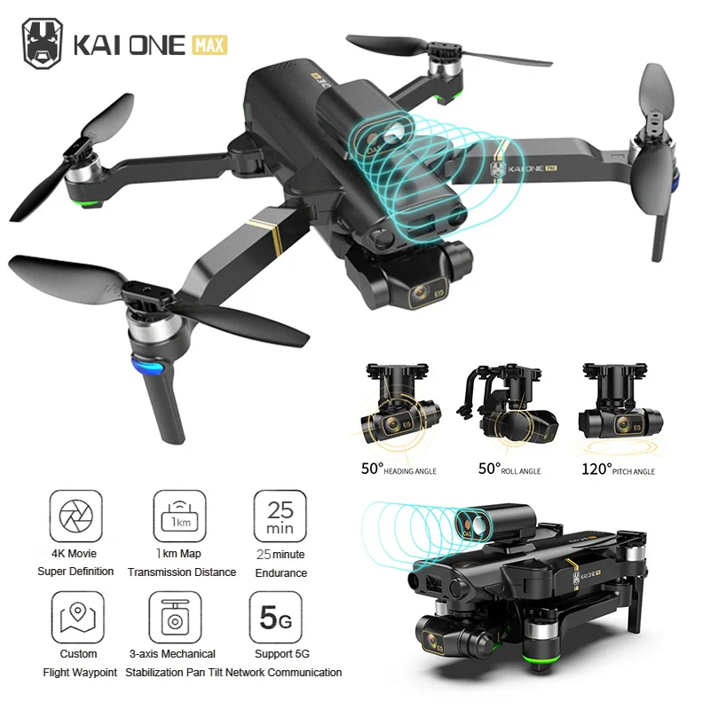 

KAI ONE MAX 8K Camera Drone with 3 Axis Gimbal GPS 5G Wifi FPV Professional Dron Brushless RC Quadcopter 1.2KM Distance Gifts