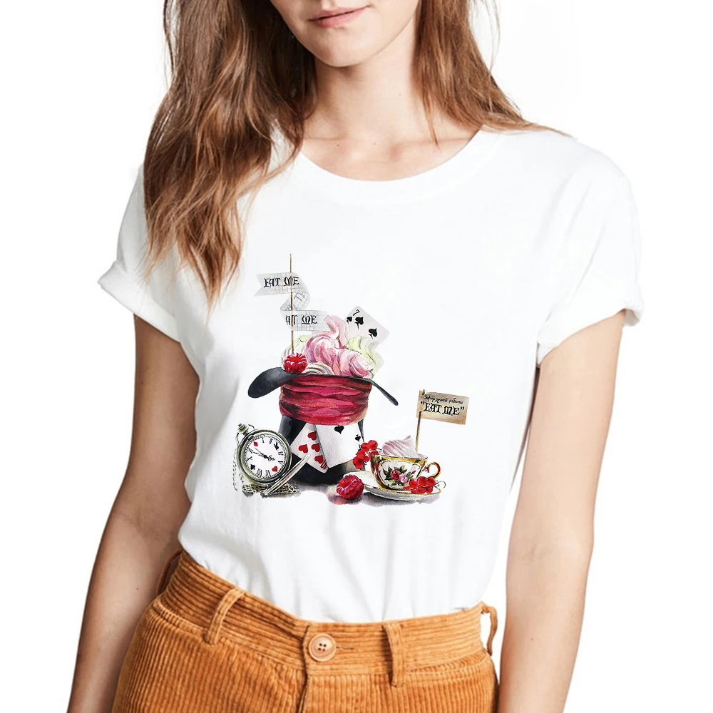 Disney Women Harajuku Style Rabbitte Graphic T Shirt Summer Fashion Female T-Shirt Streetwear New Alice In Wonderland Tshirt