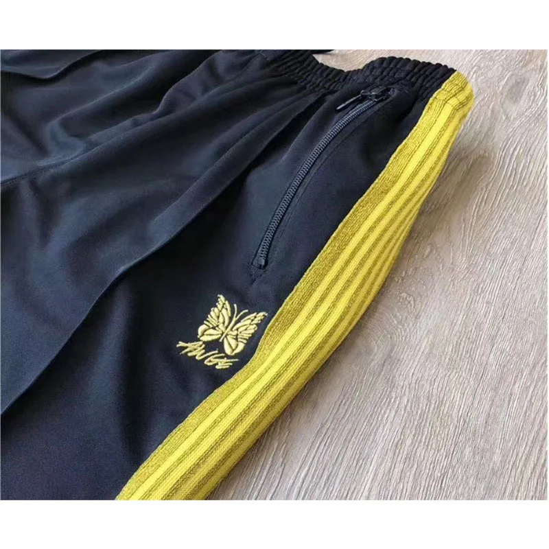 

Butterfly Hip Hop Embroidery AWGE Needles Sweatpants Men Women 1:1 Casual Drawstring Joggers Yellow Red Striped Needles Trousers