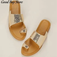 rome leopard slipper summer bright leather sandals shoes women big toe footwear retro beach slides fashion plus size slippers