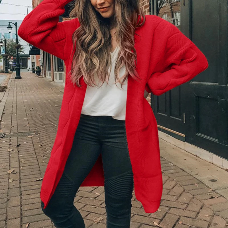 Женский однотонный Кардиган с длинным рукавом повседневный свободный