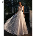 Блестящие цветочные кружевные свадебные платья без рукавов, свадебные платья в стиле бохо с аппликацией, свадебные платья принцессы, Элегантное свадебное платье, 2022