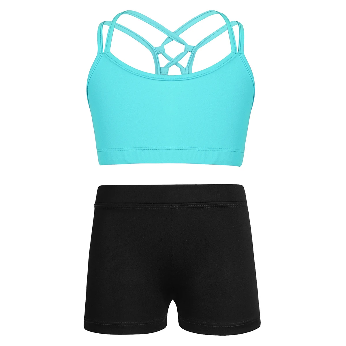 

Kids Girls Ballet Dance Set Criss Cross Back Bra Tops Crop Top with Boy-cut Low Rise Activewear Shorts for Performance Gymnastic