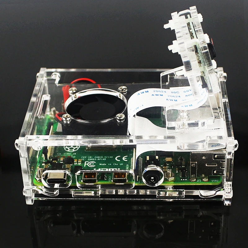 Акриловый чехол + держатель для камеры Rapberry Pi 4 Model B с охлаждающим вентилятором
