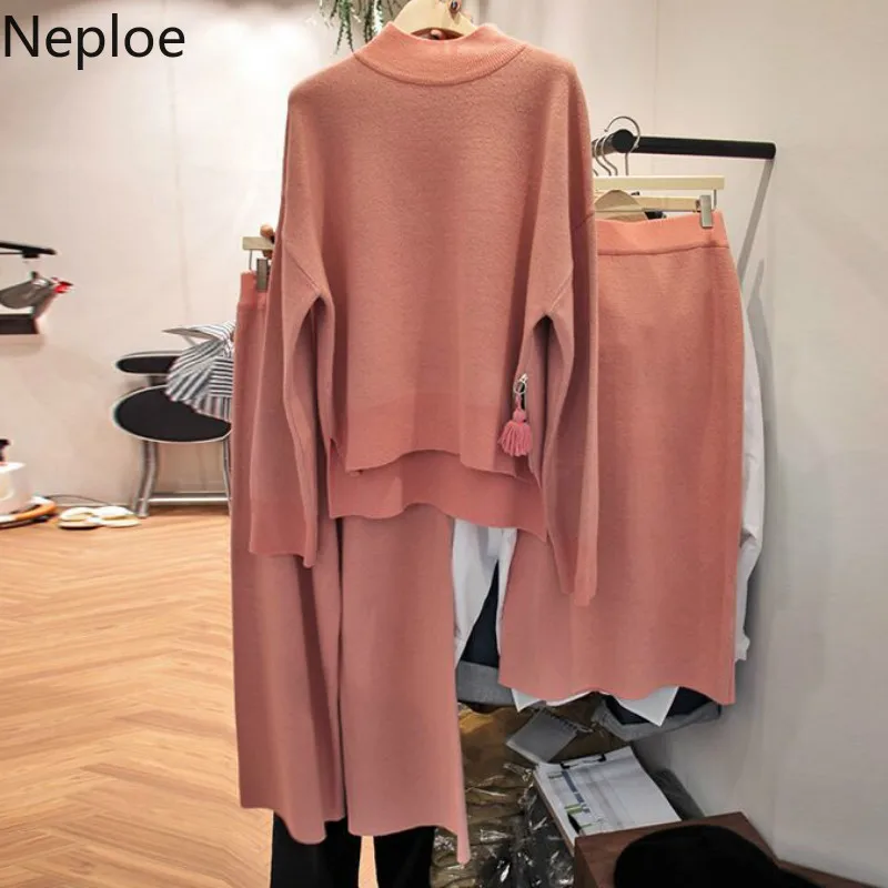 Neploe корейских милых романтичных Для женщин комплекты с круглым вырезом вязаный