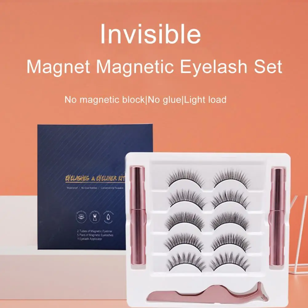 

5 Pair/Box Fake Eyelashes Glue-free Reusable Natural Curl Fashion Magnet Eyelashes for Women