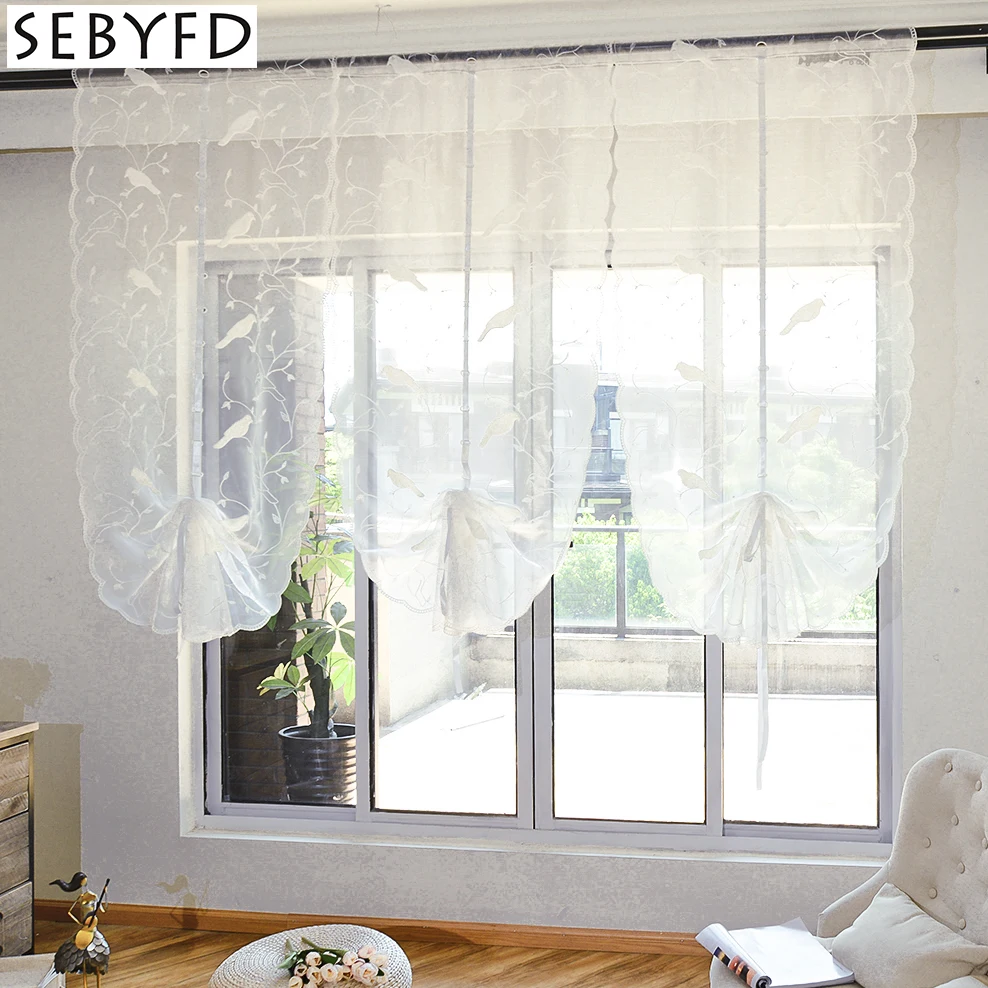 Современные пасторальные шторы оконная тюль прозрачная органза вышивка белый
