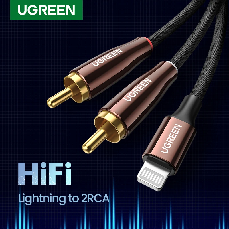 

UGREEN Lightning to RCA Cable MFi Certified 2RCA Splitter,Audio AUX Adapter Hi-Fi Stereo Cable For iPhone iPod iPad Speaker