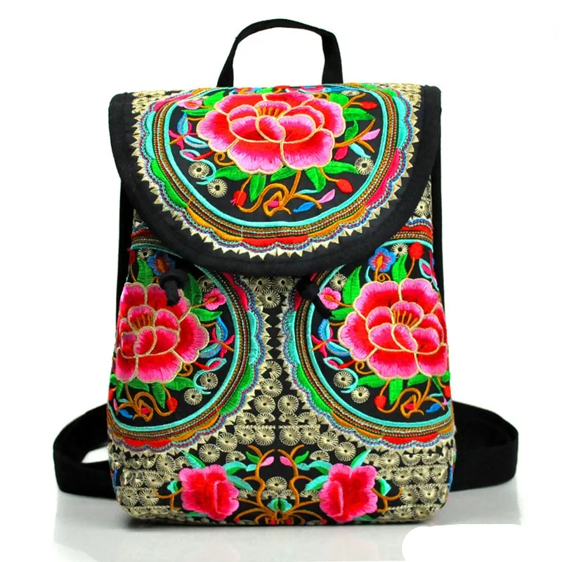 

Vintage Embroidered Women Backpack Ethnic Travel Handbag Shoulder Bag