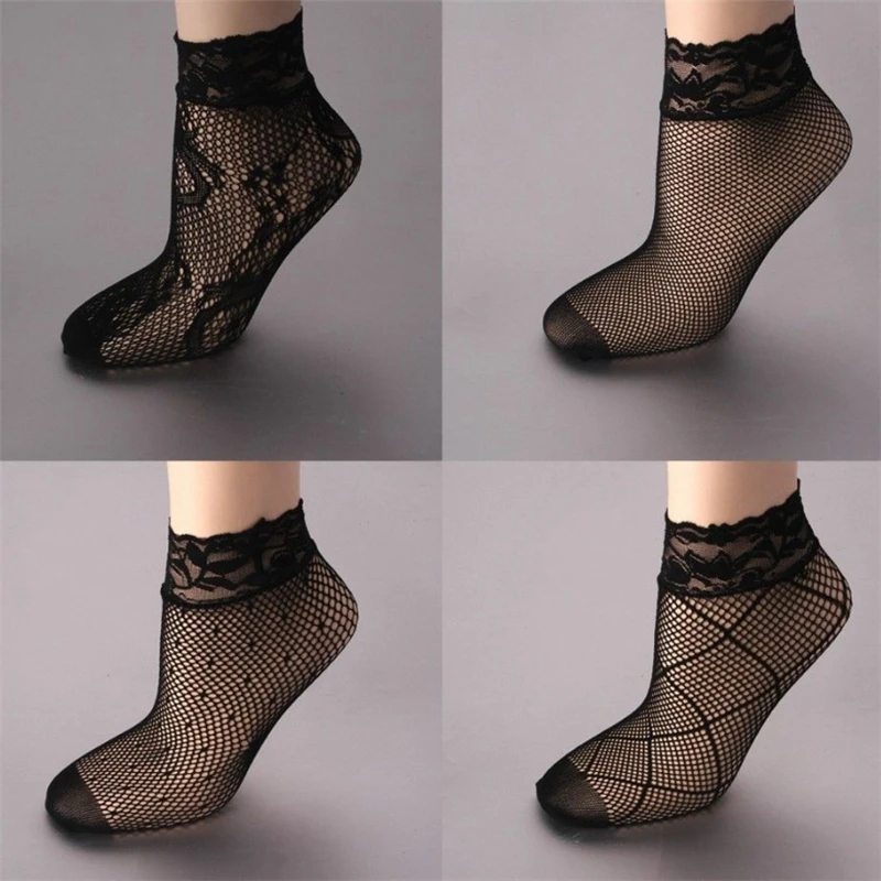 

Hirigin Women Socks Fashion Lady Women Girl Fishnet Ankle High Solid Summer Sexy Socks Lace Floral Fish Net Short Mesh